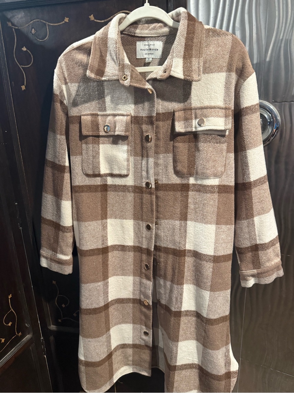 Haute Monde Brown & Cream Plaid Utility Shacket